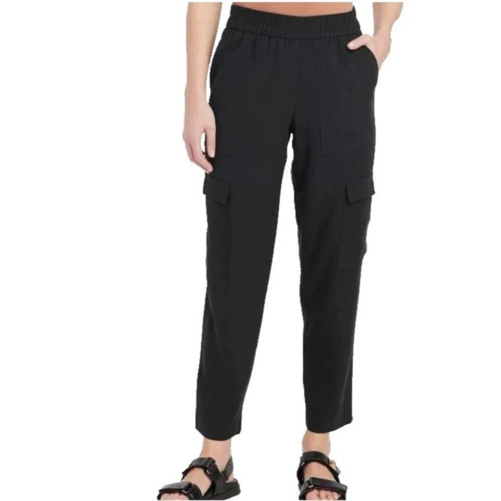 A New Day Cargo Utility Pants Women XL Black Pull On Ankle Length Pockets New